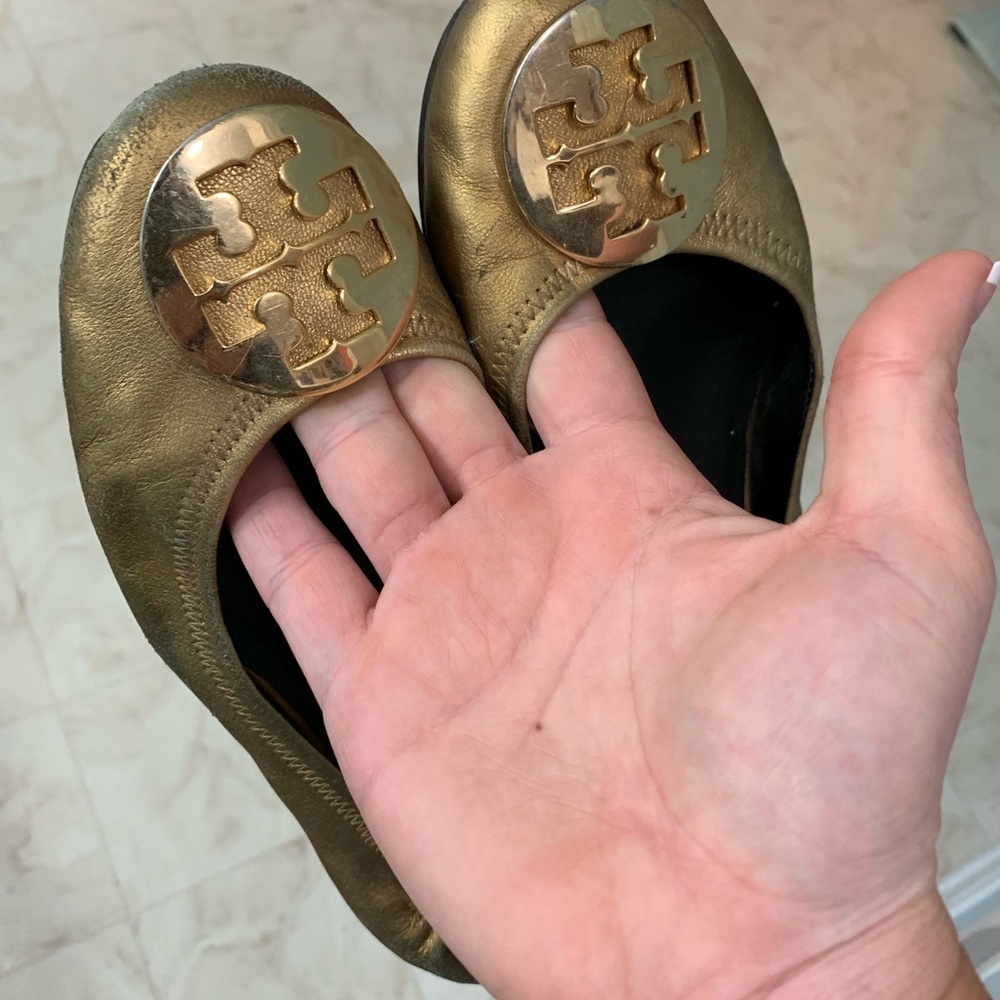 Tory Burch Gold Reva Flats - Picture 2 of 4